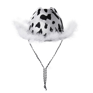 En Stock <span class=keywords><strong>Sombrero</strong></span> Vaquero de Piel de Alta Calidad para Fiesta, Estilo Western, con Pelo de Zorro y Estampado de Vaca, con Plumas - Product Image 2