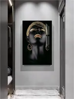 Luxe 3D Afrikaanse Vrouwen Canvas Wall Art Print Kristal Porselein Gehard Glas Schilderen Met Frame Decor Voor Thuis Woonkamer