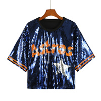 Chemises amples à sequins pour femmes grandes tailles, style football américain et baseball, pour les jours de match, avec broderie étoile de Houston