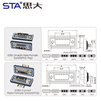 Connecteur industriel D-SUB DB15 26 broches 3W3 7W2 11W1 étanche IP67 à insertion sur carte, coudé, pour signal, alimentation, VGA, PCB, mâle/femelle