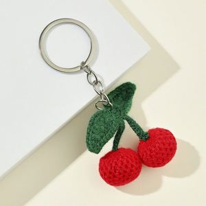 Cute Handmade Woven Knitted Carrot Cherry Key Chain Wool Crochet Pendant Kawaii Fruit Cherry Keyring <b>Bag</b> Purse Charm Accessories - Product Image 1