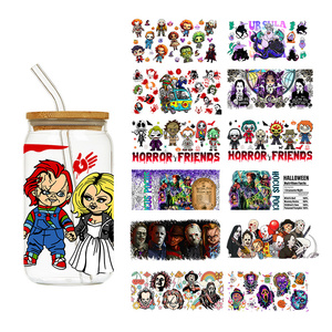 LETOP 1 Uds personajes de terror de Halloween películas amigos UV para DTF pegatina de transferencia para taza de vidrio de 16OZ respetuoso con el medio ambiente personalizado - Product Image 1