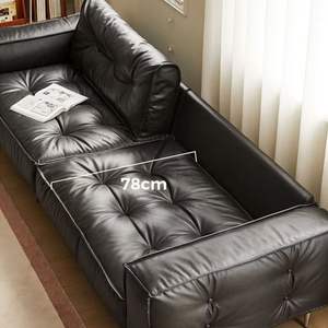 <span class=keywords><strong>Grand</strong></span> canapé sectionnel en cuir ciré du milieu du siècle dossier fixe 100 ° inclinable cadre fendu design salon spacieux - Product Image 5