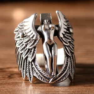 Anillo de alas de Ángel guardián roto de Plata de Ley 925 vintage con pluma para personalidades y regalos de fiesta - Product Image 4