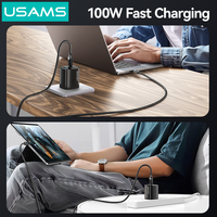 Kabel Data Pengisian Daya Super Cepat USAMS SJ742 Tipe-C ke Tipe-C PD 100W dengan Layar Digital, Bahan Zinc Alloy untuk Ponsel, untuk iPhone 15