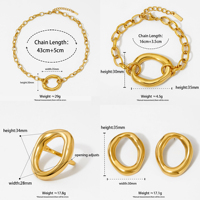CLIORO Deux Tons En Acier Inoxydable Collier Bracelets Boucles D'oreilles Anneau Ensemble Irrégulier Cercle Pendentif Étanche Bijoux pour Femmes