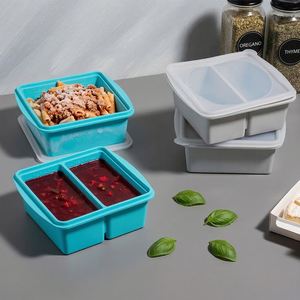 Boîte à lunch bento en silicone écologique, sans BPA, résistante aux micro-ondes et au lave-vaisselle, de qualité alimentaire, à design personnalisé, carrée et étanche - Product Image 1