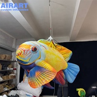 Modèle de poisson tropical jaune gonflable suspendu, ornements de poisson gonflables animaux marins imprimés en couleur
