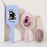Peigne de massage en plastique ABS série Cow Cat, peigne à cheveux portable anti-statique pour femmes, design de chat de dessin animé, peigne de poche, vente en gros