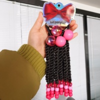 Fujia Hochtemperaturfaser-Box-Braid-Pferdeschwänze mit Regenbogenperlen & Bunter Schleife für Kinder und Babymädchen - Selbstklebend, Einfach Anzuwenden