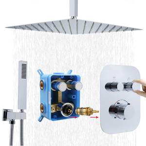 Système de douche thermostatique chromé 16 pouces montage au plafond Design moderne salle de bain luxe mélangeur de pluie à main ensemble de douche <span class=keywords><strong>Homedec</strong></span> - Product Image 1