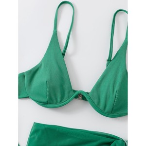 Conjunto de Bikini de 3 Piezas, Talla Única, Exportación 2022, Color Verde Sólido, Estilo INS, Disponible - Product Image 3
