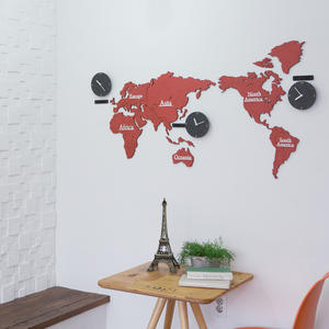 Fabbrica hotsale nuovo decorativo festive rosso Forescolor ecoboard geometrica mappa del <span class=keywords><strong>mondo</strong></span> <span class=keywords><strong>orologio</strong></span> <span class=keywords><strong>da</strong></span> <span class=keywords><strong>parete</strong></span> - Product Image 5