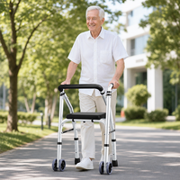 Déambulateur à quatre roues avec siège et dossier, cadre en alliage d'aluminium et acier, pliable, aide à la marche pour personnes âgées, réadaptation