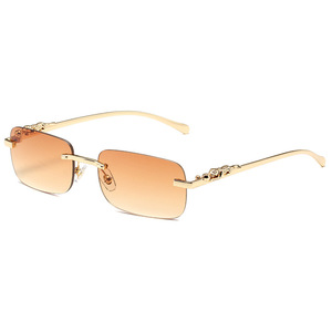 Lunettes <span class=keywords><strong>de</strong></span> <span class=keywords><strong>soleil</strong></span> carrées sans monture <span class=keywords><strong>de</strong></span> style rétro avec décoration tête <span class=keywords><strong>de</strong></span> léopard pour unisexe avec protection UV400 - Product Image 3