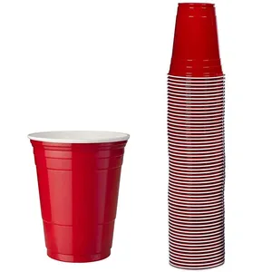 カスタムロゴ9オンス12オンス16オンス20オンス24オンスふたとストロー付きプラスチックカップ再利用可能なプラスチックカップ飲料コーヒーふた付き赤いカップ
