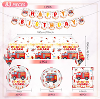 Kit de Fournitures pour Fête d'Anniversaire Thème Camion de Pompiers : Assiettes en Carton, Gobelets, Serviettes, Nappe, Couverts, Bannière Suspendue, Guirlande, Vaisselle