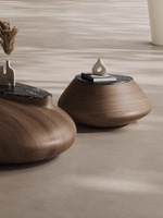 Set Meja Kopi Kayu Walnut Oval Batu Kerikil Tahan Lama Warna Kustom Ruang Tamu Mewah Desain Minimalis Modern