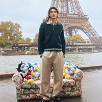 Pull imprimé avec poignets côtelés Pull à col rond pour homme