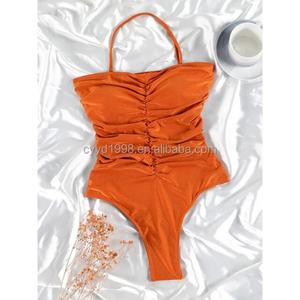 Maillot de bain brésilien sexy pour femme, dernière conception, en polyester et élasthanne, imprimé à bandes croisées, 1 couleur unie/à pois, service OEM, micro-soutien-gorge à bretelles en V - Product Image 1