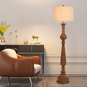 Lámpara de pie de madera maciza con acabado negro, fuente de luz LED, control de interruptor para dormitorio, estudio, sala de estar, iluminación decorativa - Product Image 2