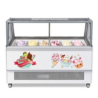 Commerciële ijsvitrine gelato-vriezer showcase 10 12 14 bakken schuine glazen LED verlichting voor winkelbalie