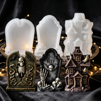 Moule en silicone de qualité alimentaire pour Halloween, motif pierre tombale, crâne, fantôme, pour décoration de gâteaux, résine, plâtre, fabrication de bougies - Grande Vente