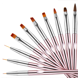 10pcs Set Pink Metal Handle Nail <b>Polish</b> Painting Brush Ombre Gradient Blending Brush Nylon Hair Salon Manicure Nail Brush - Product Image 4
