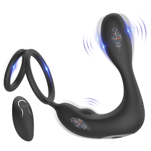 Anneau <span class=keywords><strong>p</strong></span>énien multi-mode avec stimulateur du point <span class=keywords><strong>P</strong></span>, vibrateur de prostate, télécommande, ABS+Silicone, étanche IPX7, 12 modes pour - Product Image 1