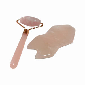 Ensemble de rouleaux de jade en quartz rose Gua Sha pierre de jade rose Gua Sha cristal pour le visage - Product Image 5