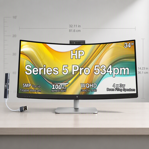 จอภาพสำหรับการประชุม <span class=keywords><strong>HP</strong></span> Series 5 Pro 534pm ขนาด 34 นิ้ว WQHD พร้อมพอร์ต USB-C, เว็บแคมแบบป๊อปอัพ 5MP, ลำโพงตัดเสียงรบกวนด้วย AI, รองรับ <span class=keywords><strong>VESA</strong></span> และ DKZ - Product Image 1