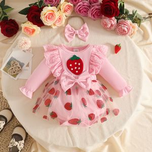 Lindo Vestido Romper <span class=keywords><strong>de</strong></span> Encaje y Tul con Estampado <span class=keywords><strong>de</strong></span> Abejas y Manga Larga para Bebé Niña, Atuendo <span class=keywords><strong>de</strong></span> Primavera y Otoño con Diadema <span class=keywords><strong>de</strong></span> Lazo - Product Image 3