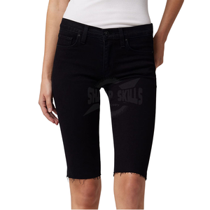 Shorts en jean pour femme de haute qualité, coupe ajustée, respirants, taille mi-haute, en tissu peigné 100% coton, pour l'entraînement - Product Image 1