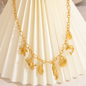 Collar de Acero Inoxidable Serie Océano, Chapado en Oro de 18K, con Colgante de Concha de Caballito de Mar, Cadena para Clavícula, Joyería de Playa para Verano - Product Image 1
