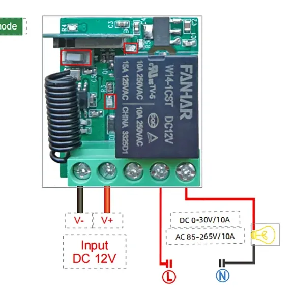 DC12V mini módulo de relé Tuya 433Mhz RF Control remoto puerta de garaje Control remoto interruptor de la AC85-265