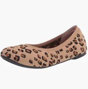 Zapatillas de ballet de punto para mujer, zapatos planos con estampado de leopardo a la moda, cómodos, para exteriores
