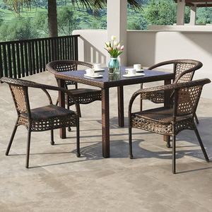 Nhà Máy Trực Tiếp Chất Lượng Cao Ngoài Trời Đồ Nội Thất Sân Vườn Patio Set Nhà Hàng Ghế Mây Ăn Bàn Và Ghế Set - Product Image 4