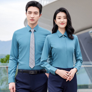 Professional Men's And Women's Long Sleeve Shirts Solid Color Anti-Wrinkle Business Workwear For Office College Teacher Bank - Product Image 3