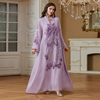 Elegante Islamische Abaya Muslimisches Abendkleid Traditionelles Polyester-Kleid mit Pailletten Paisley-Muster Langarm Knöchellang Locker Geschnitten FK086