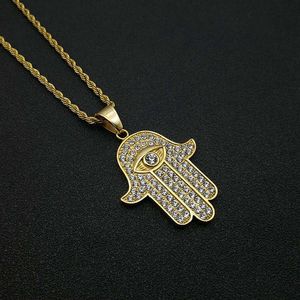 Collar con Colgante de Mano de Hamsa Yunique, Acero Inoxidable Dorado, Incrustaciones de Cristal, Cadena Trenzada, Joyería de Regalo - Product Image 1