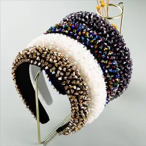 Zarte Barock Full Multi Color Kristall Stirnband für Frau Luxuriöse handgemachte dicke Schwamm Stirnband Braut Hochzeit Kopf bedeckungen