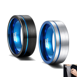 Không thấm nước 8mm bạc/Màu xanh vonfram vòng trống Inlay Mens ban nhạc đám cưới vonfram Đen chải vonfram Nhẫn dropshipping - Product Image 1