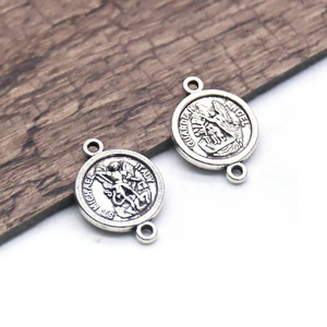 Pendentif rond en alliage de zinc, style antique argenté, avec deux trous, pour collier de chapelet, accessoire de bijouterie DIY, motif Saint-Michel. - Product Image 4