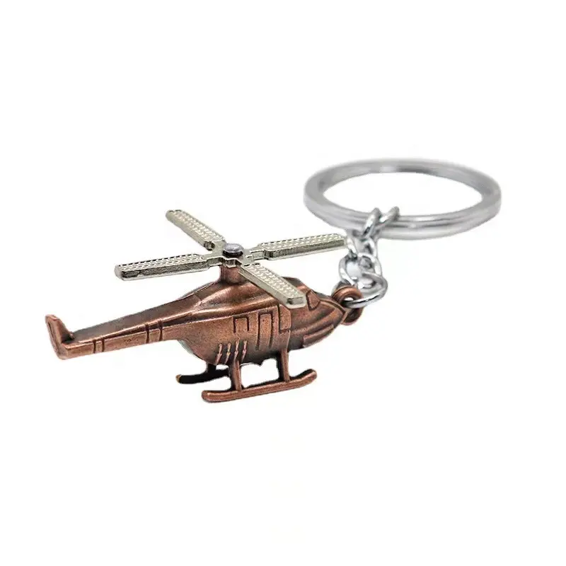 プロモーションお土産カスタムブロンズ3Dヘリコプター飛行機モデルヴィンテージ合金キーホルダー装飾用
