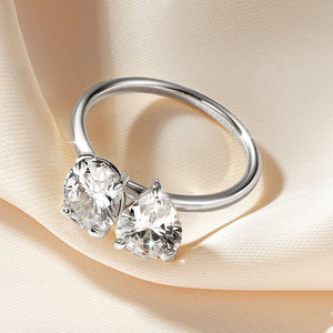 Simple toi et moi <b>ring</b> Minimalist 14K Gold Filled Copper Oval Cut & Pear Cut Cubic Zirconia <b>couples</b> jewelry For Girls Gift - Product Image 3