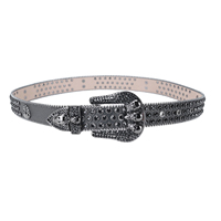 Ceinture en cuir noir style punk rock, ornée de crânes et de strass, ceinture de taille gothique hip-hop avec boucle bling, accessoire de mode