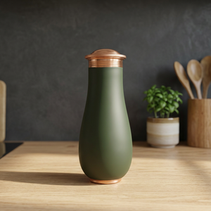 Premium Matte Emerald Green Pure Copper Bedside Carafe Jar 1500ml Powder Coated Forest Green Pot Luxury Wellness Metal Drinkware - Product Image 1