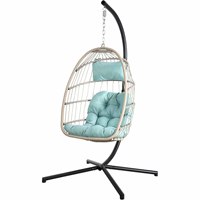 Chaise suspendue œuf en osier pour intérieur et extérieur avec support, chaise hamac individuelle pour patio et balcon avec coussin moelleux – Offre Spéciale