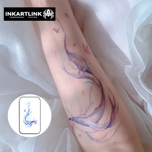 Tatouage temporaire en aquarelle, baleine, autocollant, vague bleue de la mer, papillon, art corporel pour femmes, vente en gros, tatouage factice imperméable, en vrac - Product Image 4