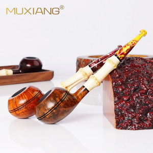 Muxiang Wooden Tobacco Pipe Straight Type Bamboo Jointed Colorful Mouthpiece Handmade Smoking Pipe - Product Image 1
